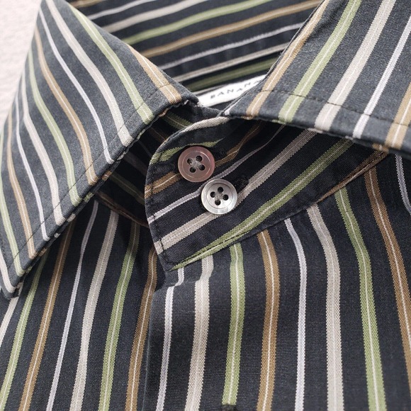 Banana Republic Shirt Mens Large 16 16.5 Black Sriped Classiccore Button Up - Picture 6 of 13